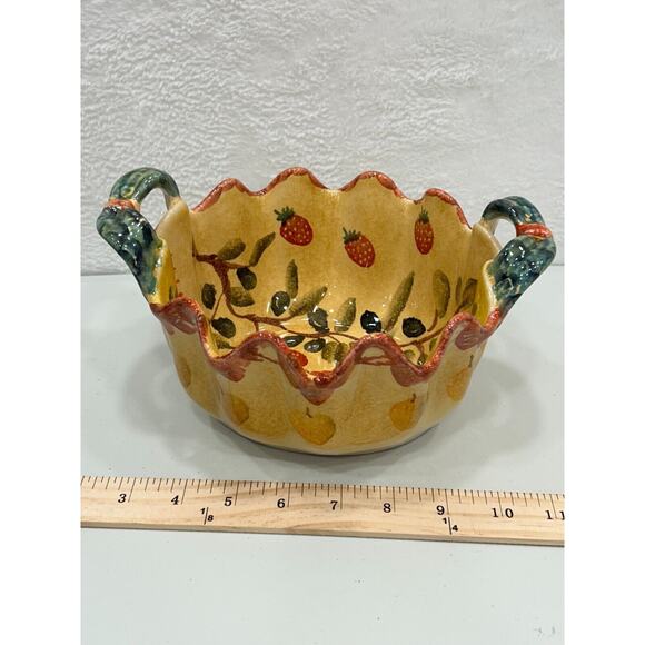Vtg Hand Painted Multicolor Fruit 1970's Made In Italy Ceramic Serving Bowl - Picture 10 of 10